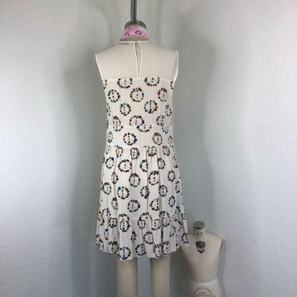 Sandro Replay Printed Silk Dress in Ecru Peace Sig - Picture 7 of 10